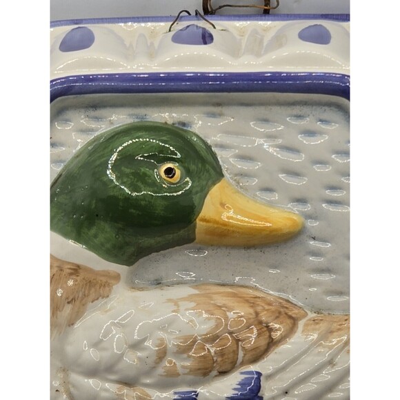 Vintage Ceramic Mallard  Duck Wall Hanging Painted Pie Mold Retro Kitchen - Picture 5 of 11
